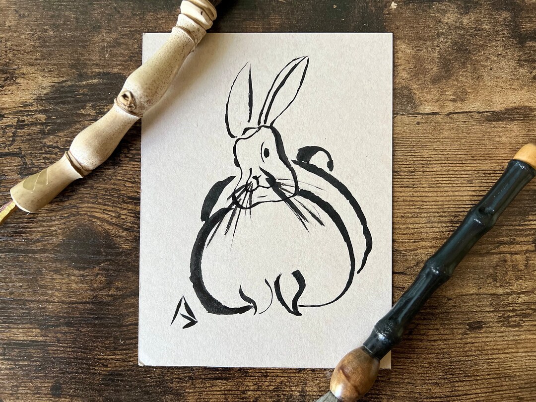 Signed Original, Sumie, Rabbit, Bunny, Sitting, Seated, Nature, Natural ...