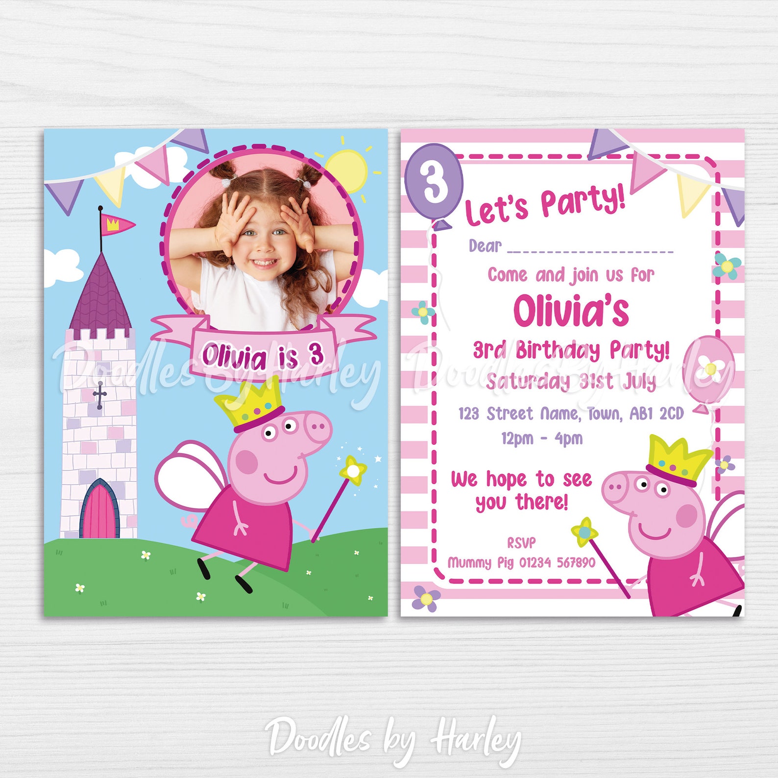 Peppa Pig Personalised Party Invitations Fairy Princess Etsy
