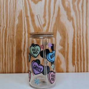 ANTI Valentine Conversation Hearts | Valentine&#39;s Day Candy Cup | Gift for Her | Funny Sarcastic Iced Coffee Cup