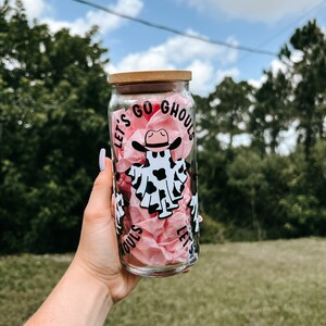 Let’s go ghouls beer can glass, ghouls ghost can glass, coffee can glass, iced coffee can glass, spooky can glass
