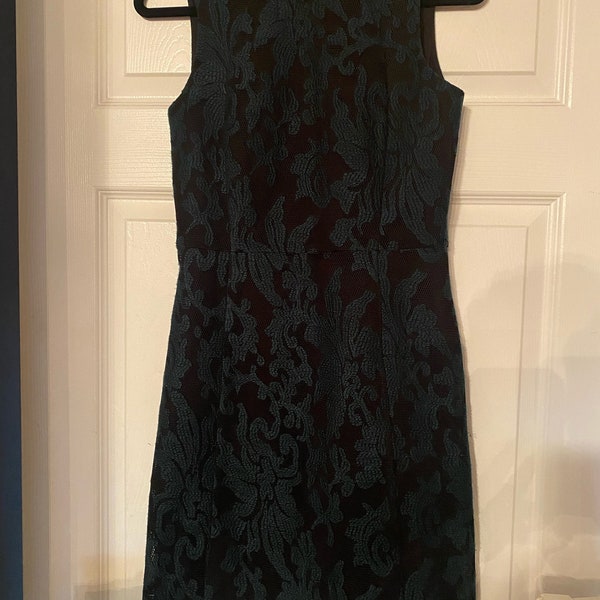 VC12 Women's Vintage H and M Dark Green & Black Brocade Mini Dress, Never Worn with Tags, Size 6