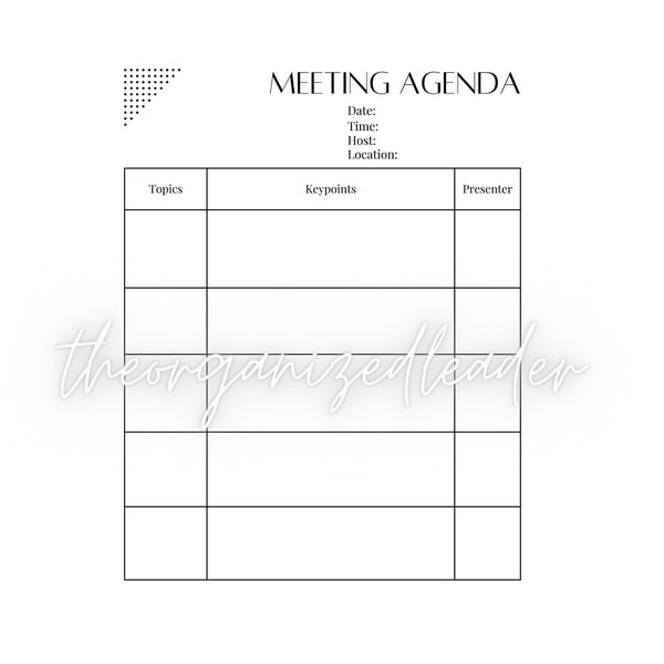 Meeting Agenda Snapshot,Meeting Agenda Printable, Meeting Notes, Planner, Instant Download, Meeting Notes Template, Printable Work Organizer