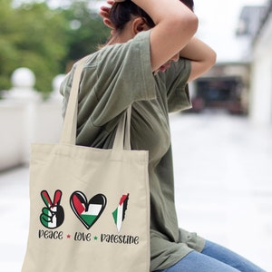 Peace Love Palestine Tote Bag -100%cotton tote bag Free Palestine -grocery bag-gift bag - beach bag- day bag