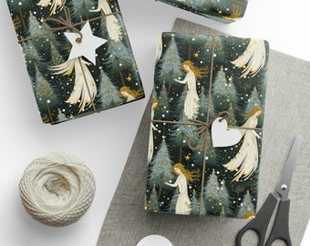 Kerstinpakpapier, luxe kerstverpakking, kerstengel inpakpapier, elegante kerstverpakking, kerstcadeaupapier