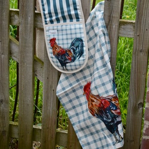 Cockerel Gingham Tea Towel image 3