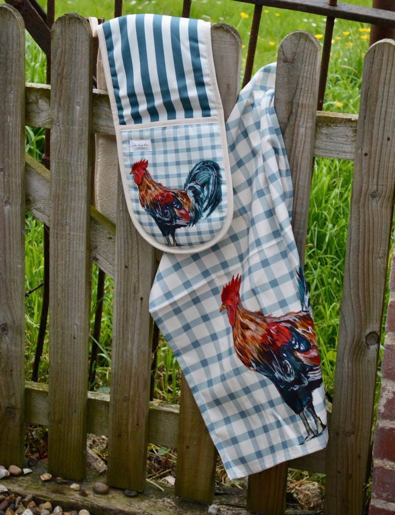 Cockerel Gingham Tea Towel image 3