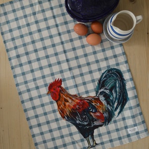 Cockerel Gingham Tea Towel image 1