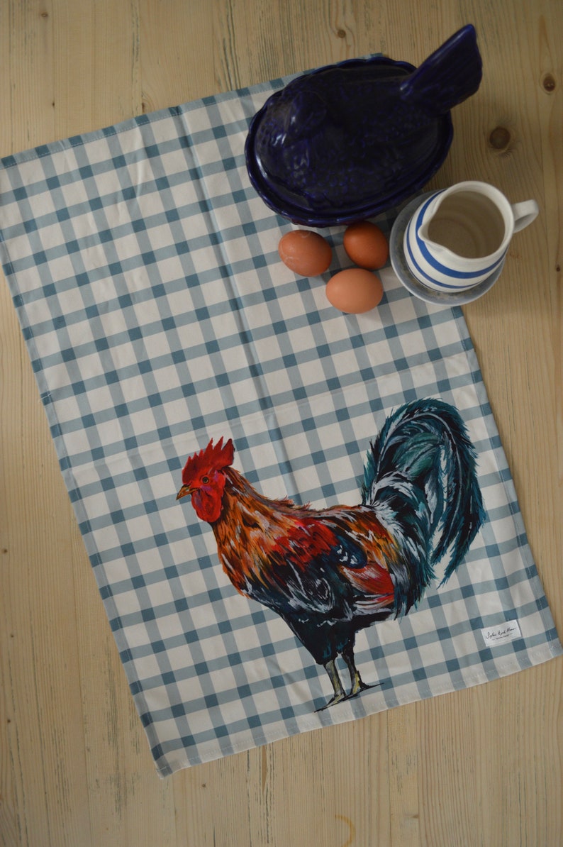 Cockerel Gingham Tea Towel image 1