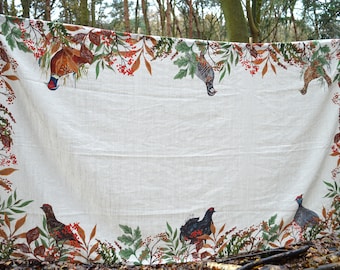 Game Birds Table Cloth | Pheasant Table Cloth| Linen Table Cloth| Country Inspired TableWare| Festive Table Decor
