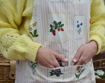 Vintage Style Floral Stripe Cotton Apron With Pocket