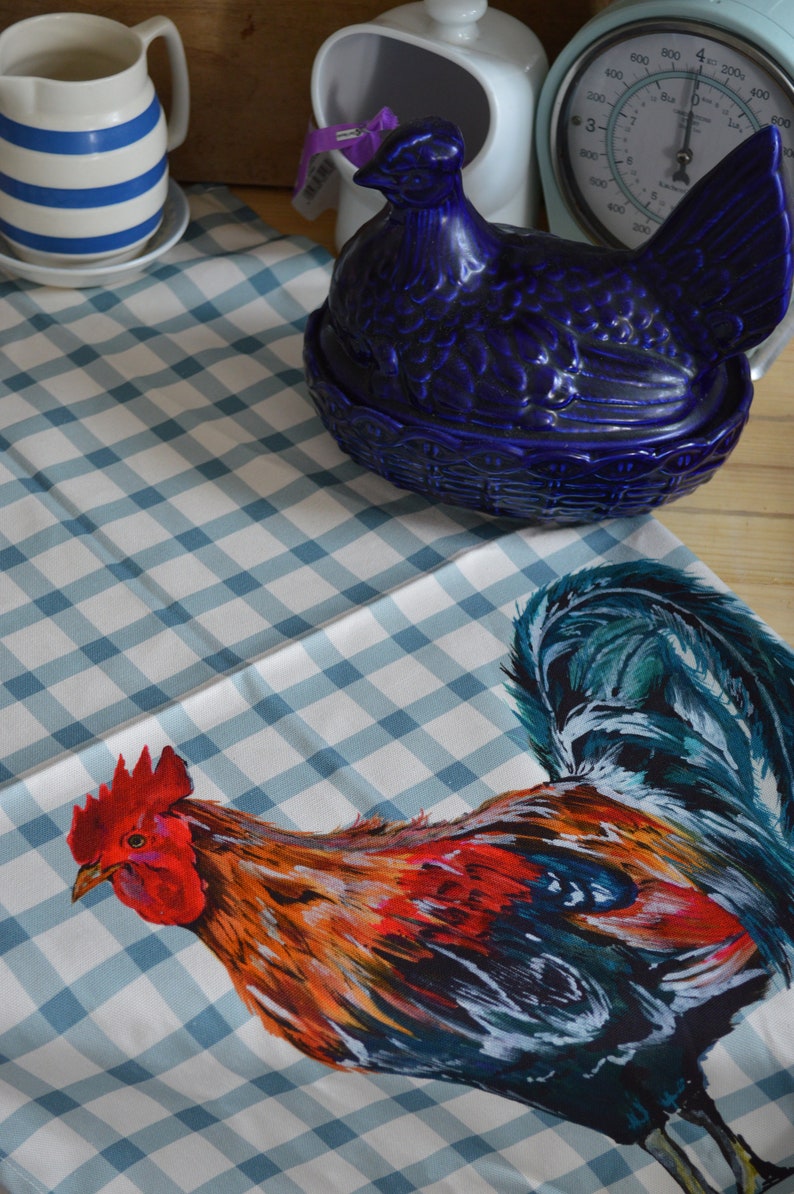 Cockerel Gingham Tea Towel image 2