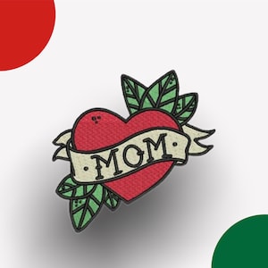 Mom Patch - Iron on or Sew on - Embroidered Heart patch - Retro heart tattoo patch - Denim Jacket Patch- Backpack patch - aesthetic patch