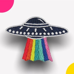Alien UFO Patch - Rainbow Iron on patch - Sew on decal - Embroidered Patch - Backpack patch - denim jacket patch - aesthetic patch