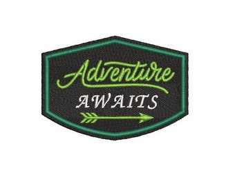 Adventure Awaits Patch - The Great Outdoors-  Choose Colors and Size - Iron on or Sew - Backpack Patch - Denim Jacket Patch