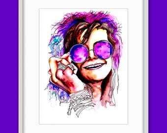 Janis Joplin/ original watercolor/ Janis Joplin art/ Pearl/ Joplin painting/ Joplin Art/ colorful Janis Joplin art