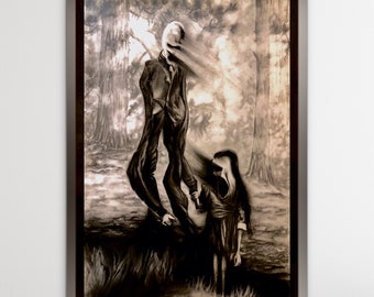 Slenderman/Slenderman art/ charcoal drawing/ Giclee/ limited Edition/ horror/ horror art/ creepy art/ scary art/ Eliason Gallery artwork