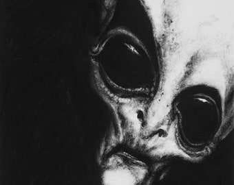 Horror art/ alien art/alien charcoal drawing/creepy artwork