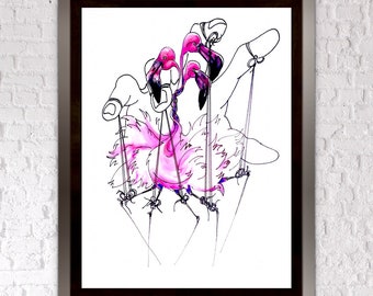 Surreal flamingo art/ Original watercolor for sale/pink/pink flamingos/flamingo art/pink flamingo art