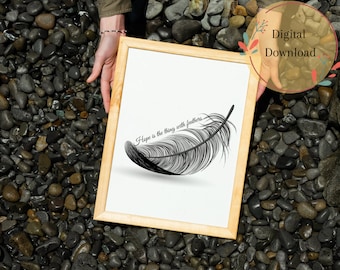 Emily Dickinson Poem Print, Hope is the Thing With Feathers, Literary Wall Art (Digital Download)
