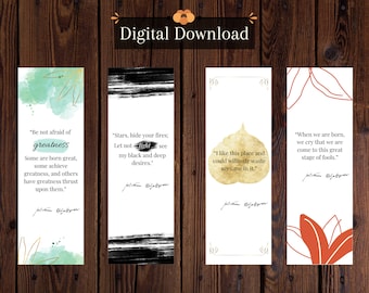 Shakespeare Quotes Bookmark Set, Watercolor Literary Gift (Digital Download)