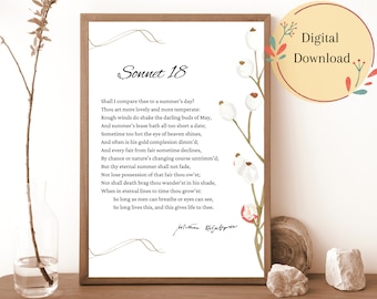 Shakespeare Sonnet 18 Print | Love Poem Wall Art (Digital Download)