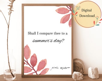 Shakespeare Sonnet 18 Print | Love Poem Literary Gift (Digital Print)