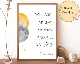 EE Cummings Quote Print, Sun Moon Stars Art (Digital Download)