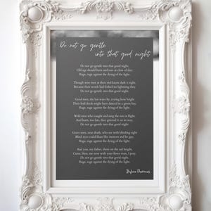 Dylan Thomas Poem Print, booklovers gift, Do Not Go Gentle Poetry Wall Art