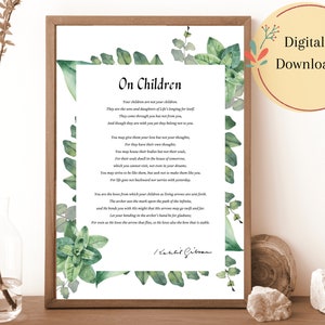 Kahlil Gibran literarische schriftstellerische Dinge Literatur Poster Lesezeichen über Kinder Gedicht trendige Wand Kunst druckbare Zitat Neugeborene Jahrestag