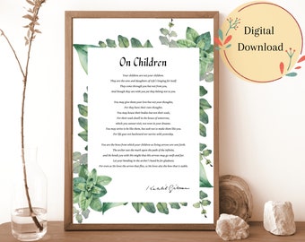 Kahlil Gibran On Children Print - Printable Literary Wall Art for New Parents and Booklovers