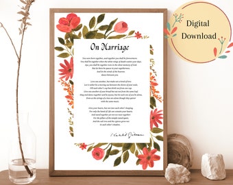 Kahlil Gibran On Marriage Print - Printable Literary Wall Art for Wedding Gift