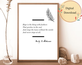 Emily Dickinson Hope Print – Literary Wall Art for Book Lovers, Poetry Gift