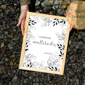 Instant Digital Download Book Merch Walt Whitman Downloadable print I contain multitudes Wall art poem by Walt Whitman with author signature