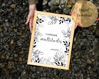 Walt Whitman Poem Print, 'I Contain Multitudes' Wall Art (Digital Download)