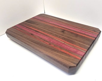 TABLA DE CORTAR - Nogal, madera de corazón morado y palo rojo - Grabado personalizado/personalización