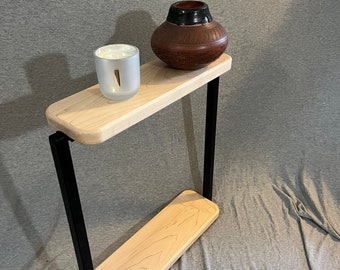 The Jackie Light Wood Small Wall Table, Metal and Wood Skinny Side Table, Industrial End Table, Small Space Wooden Table.