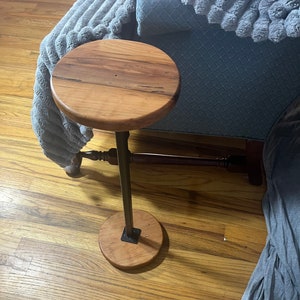 Round Wood and Metal Side Table, Wooden Cocktail Table, Round Living Room Table, Decorative Plant Stand, Aesthetic Drink Table, Bistro Table