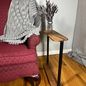 Wooden Narrow Side Table, Oak Wood Slim Table, Skinny Sofa End Table, Wood and Metal Bedside Table