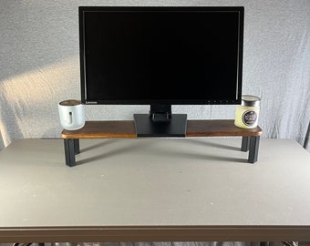 Premium Wood and Metal Monitor Stand, Stylish Desk Shelf and Sleek Monitor Riser.