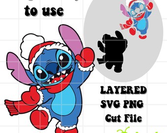 LAYERED Stitch Christmas SVG PNG Cut File | svg Digital Cut File, Christmas Hat svg, Stitch svg silhouette, layered stitch cut file, cricut
