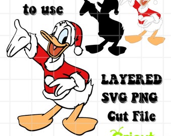 LAYERED Donald Duck Christmas SVG PNG Cut File | svg Digital Cut File, Christmas Hat svg, duck svg silhouette, layered cut file, cricut
