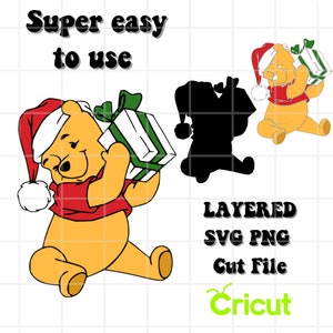 LAYERED Pooh Christmas SVG PNG Cut File | svg Digital Cut File, Christmas Hat svg, Pooh svg silhouette, layered winnie p cut file, cricut