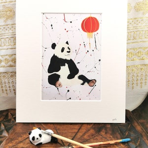 Hey Sir & Bye Sir - &#39;Splatter&#39; style wall art of a Panda and his Chinese lantern