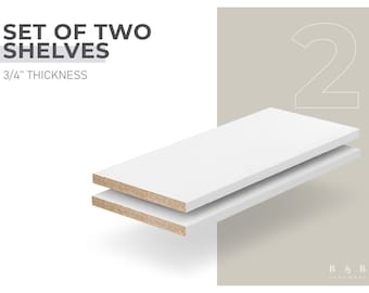 Set of 2 Custom Melamine Shelves - White/Black/Maple/Gray - 3/4'' Thickness - Custom-Cut Shelves