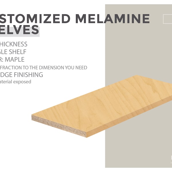Hardrock Maple Melamine Shelf - Customizable, 1/2'' Thickness, Cut-to-Size Shelves