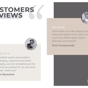 Pode incluir: Duas avalia&ccedil;&otilde;es de clientes com cinco estrelas e fotos dos clientes. A primeira avalia&ccedil;&atilde;o diz: "Qualidade excelente e embalagem excelente, envio r&aacute;pido e responsivo, estamos remodelando e as prateleiras s&atilde;o perfeitas para meu novo arm&aacute;rio de linho, obrigado!" - Fran Bonenfant. A segunda avalia&ccedil;&atilde;o diz: "Madeira maci&ccedil;a, envio preciso e me ajudou a aproveitar melhor o espa&ccedil;o do meu arm&aacute;rio. Recomendo totalmente!" - Tricia Tomaszewski.