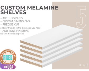 5 Handcrafted Custom Cabinet Melamine Shelves - White/Black/Maple/Gray - 3/4'' Thickness - Custom-Cut