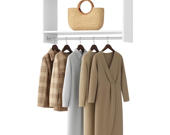 Tall Hanging Wood Closet: Garment Organizer with Shelf & Rod