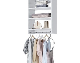 White Wood Hanging Closet Organizer: Adjustable Shelves, Versatile Storage
