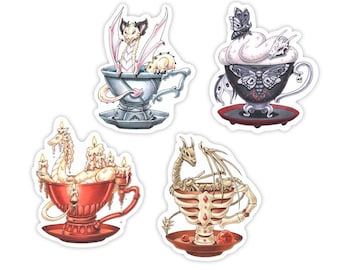 Naklejki Teacup Dragon Seria 4 | "Gargoyle Dragon" | "Smok szkieletowy" | "Death Moth Dragon" | "Candle Dragon" | Marker Copic